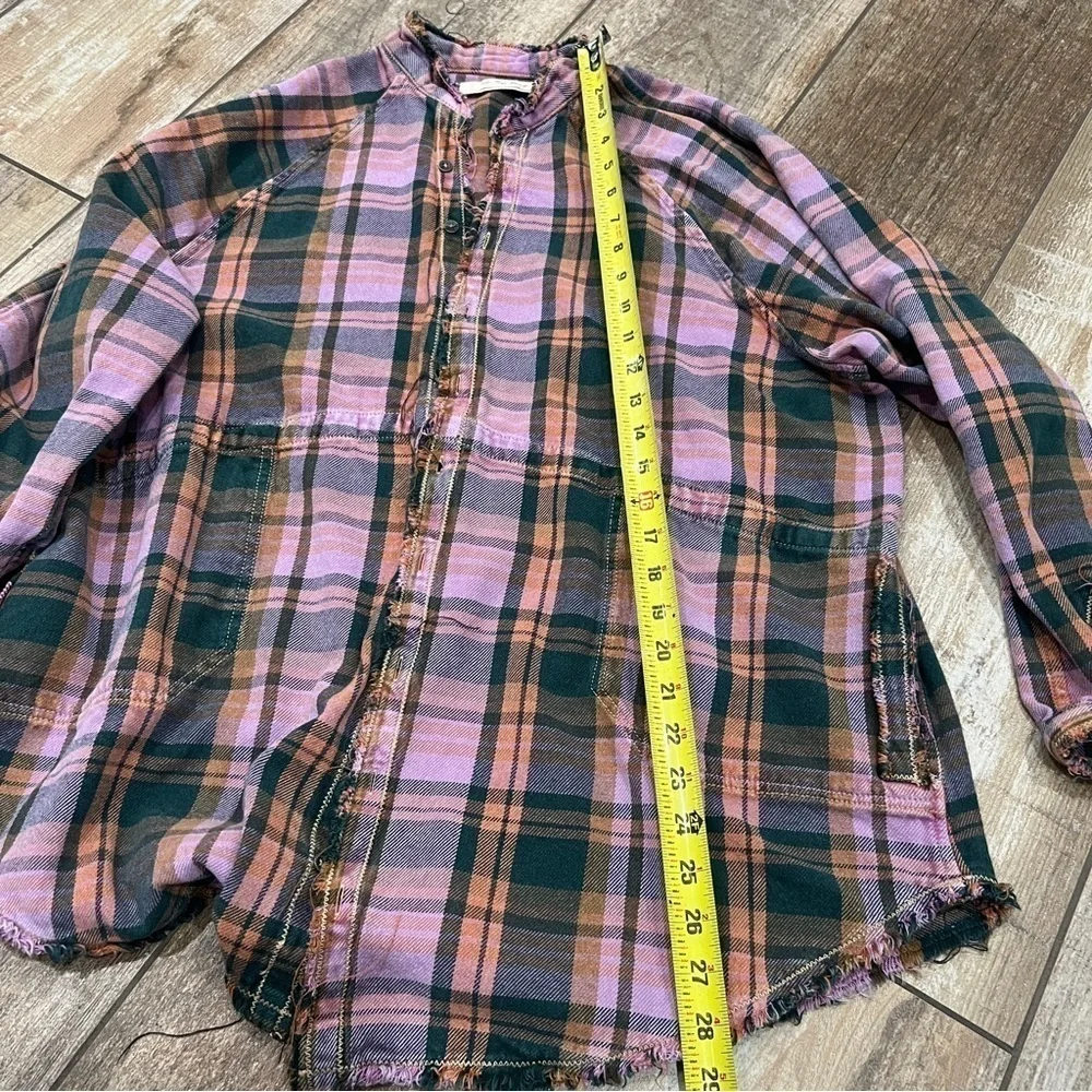 We The Free | Oversized Frayed Plaid Button Up Shirt Pink & Green - Picture 12 of 12